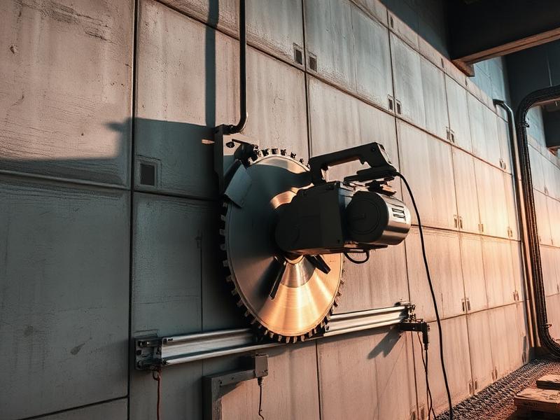 Track-mounted wall saw cutting concrete wall in Dallas